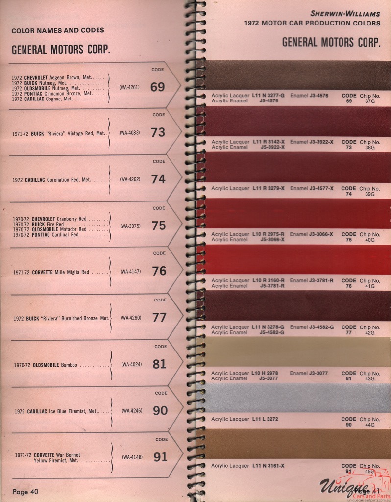 1972 General Motors Paint Charts Williams 5